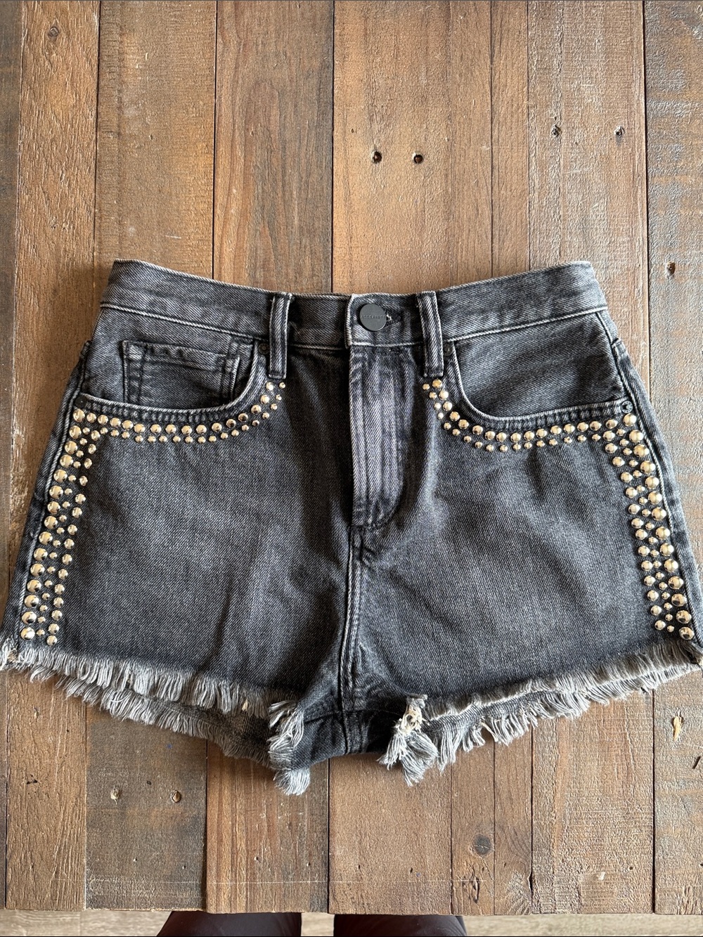 All Saints HEIDI HIGH WAISTED STUD DENIM SHORTS